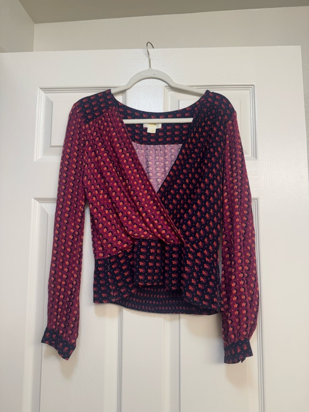 Anthropologie Maeve Lisa Puff Sleeve Faux Wrap Blouse - Picture 6 of 16